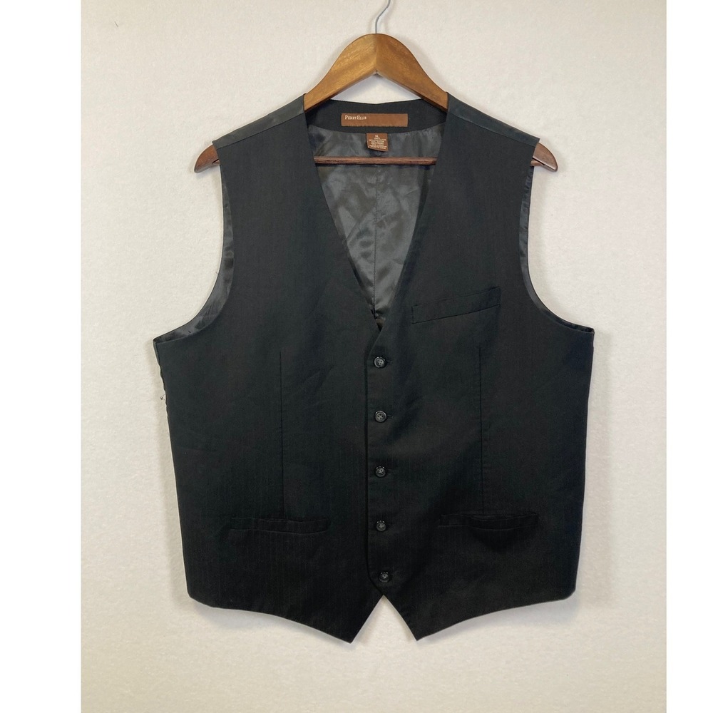 Perry Ellis Mens Black Pinstripe Formal Vest Waistcoat‎ XL